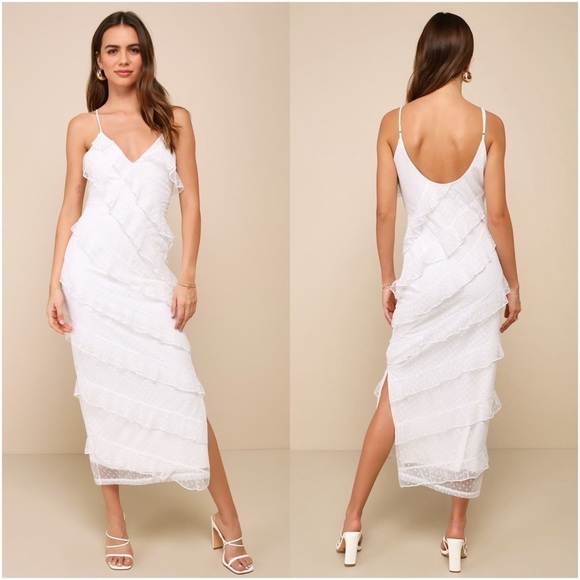 Lulus Dresses & Skirts - LULU’S More Than Gorgeous White Mesh Ruffled Swiss Dot Midi Dress
